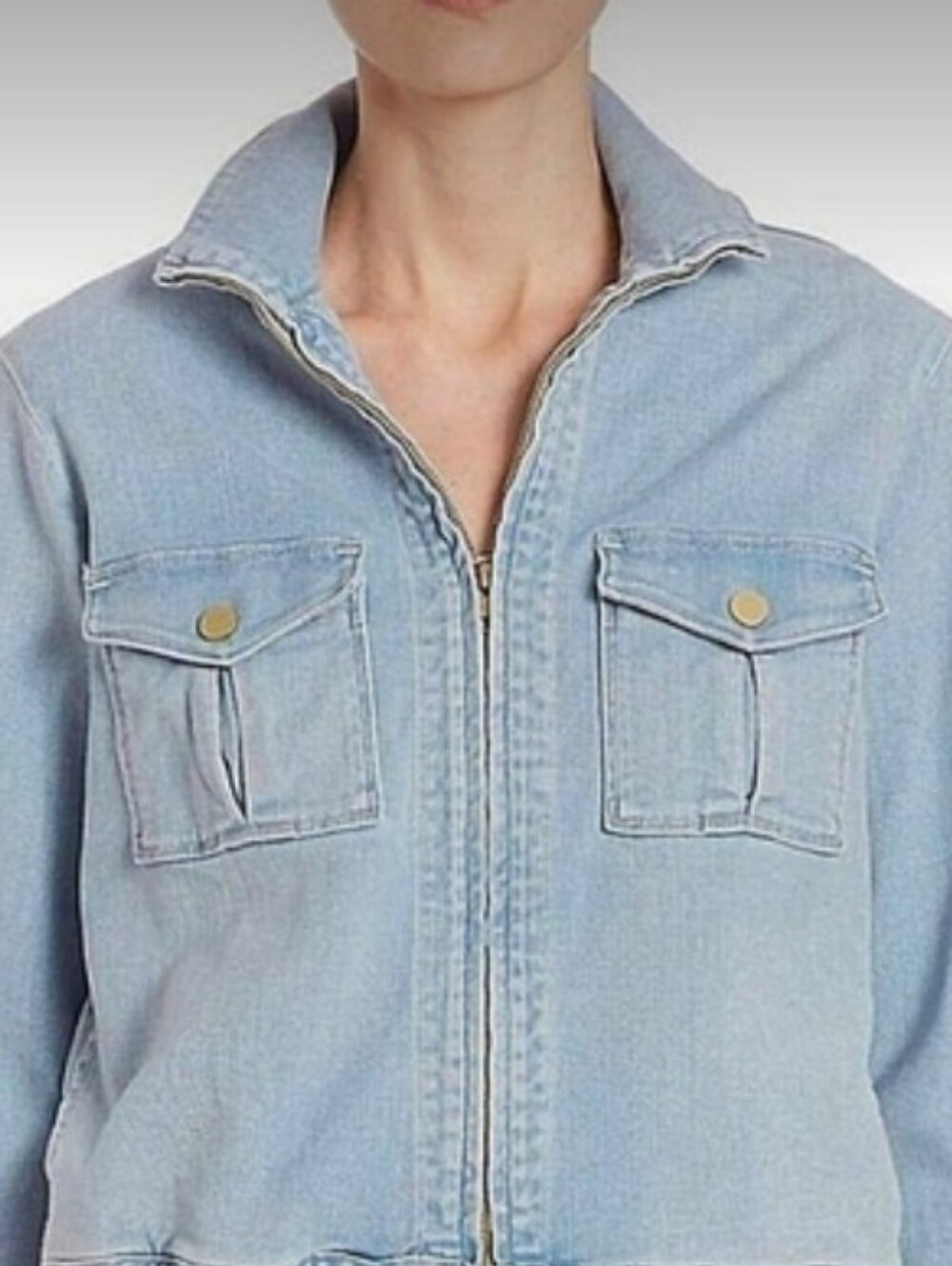 FRAME Le Citadel denim jacket in a light blue barrington wash with a full zip - Picture 3 of 7